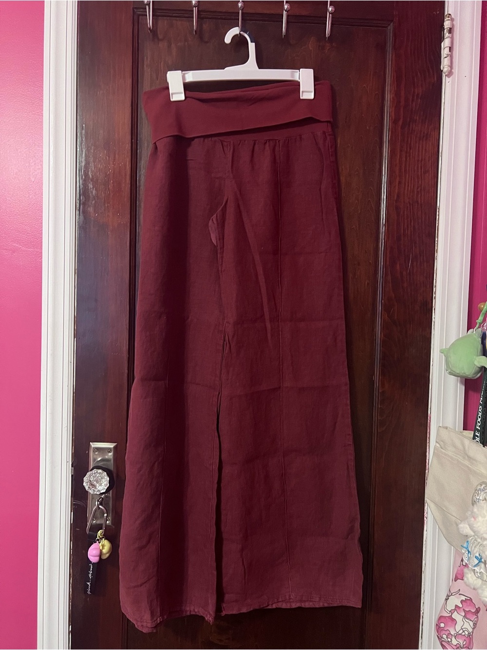 Women's Foldover Wide Leg Pants - Classic Solid Linen Look
